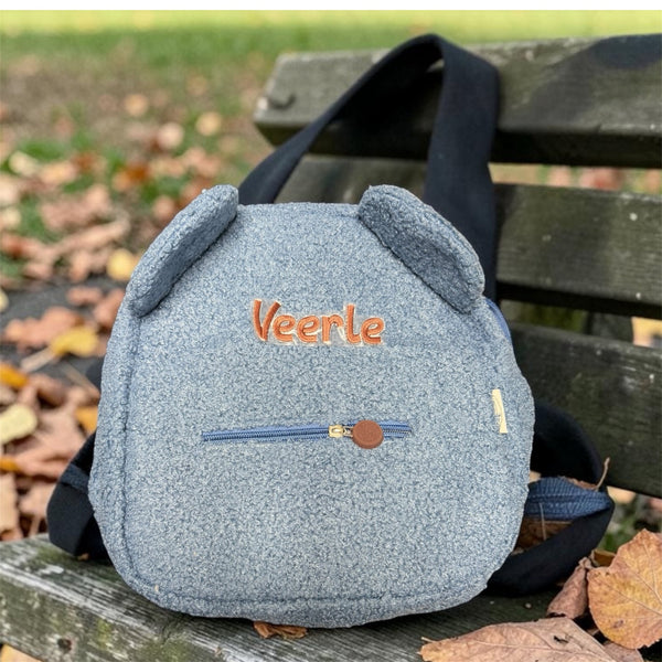 Gepersonaliseerd teddy kinder rugzakje met naam  op de voorkant geborduurd